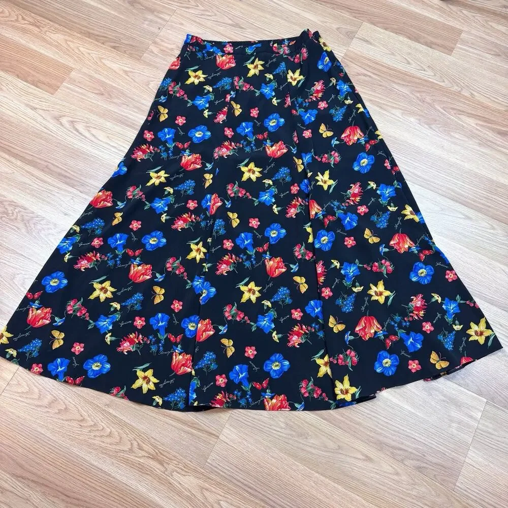 Women’s Vintage Skirt Size 8 Kasper Bright Floral Blue Yellow Red Colorful 90s